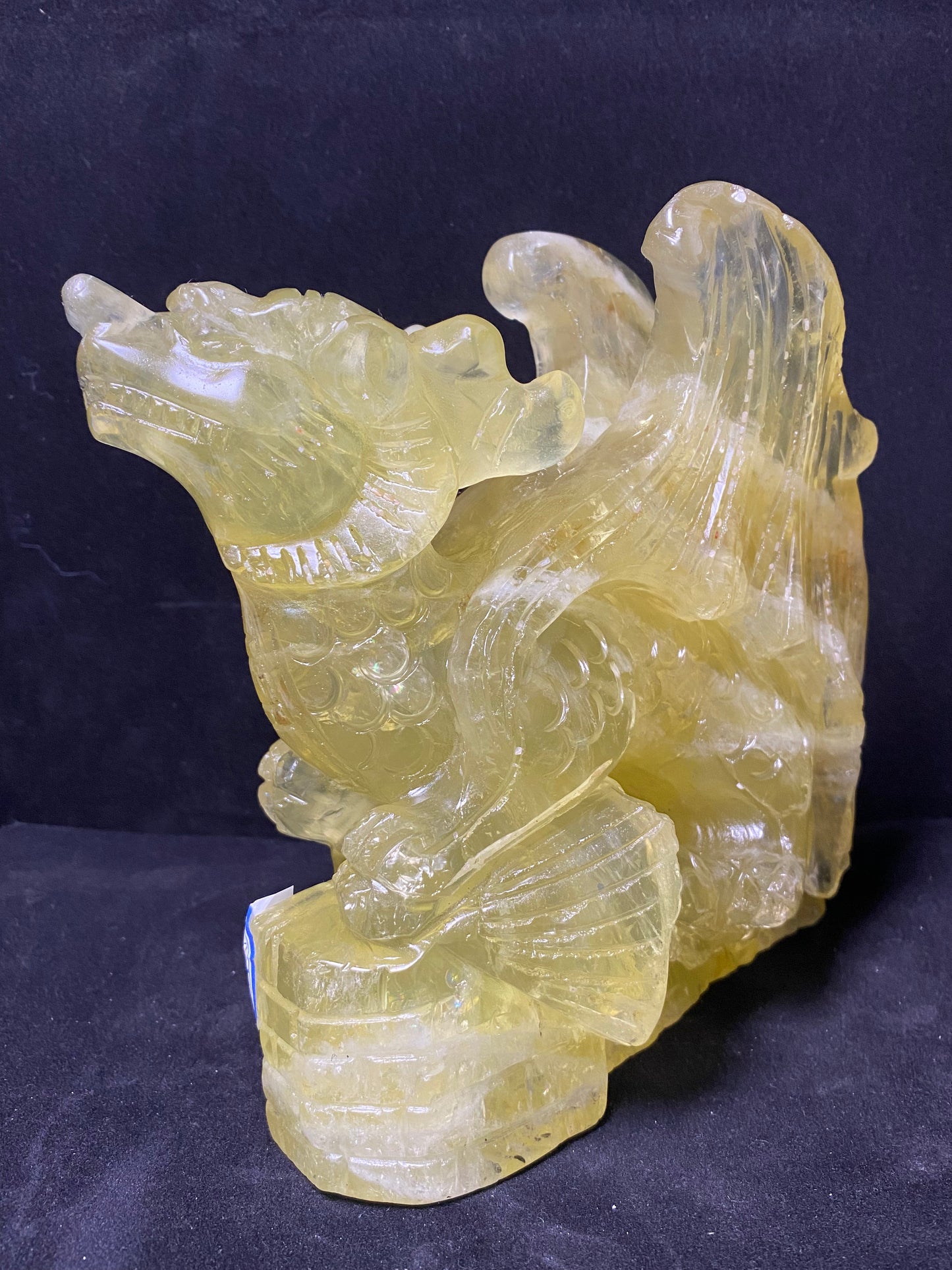 Citrine quartz flying dragon on castle carving #2847