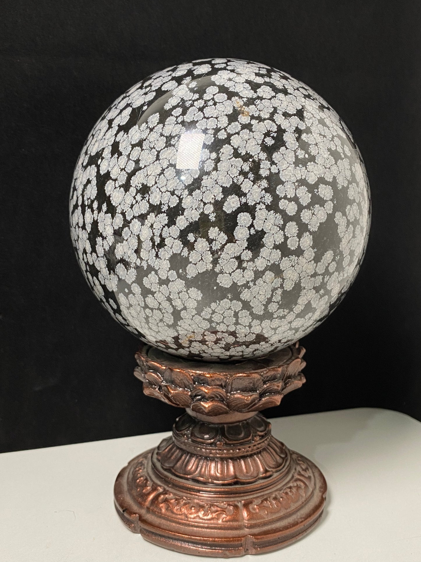 Snowflake obsidian sphere