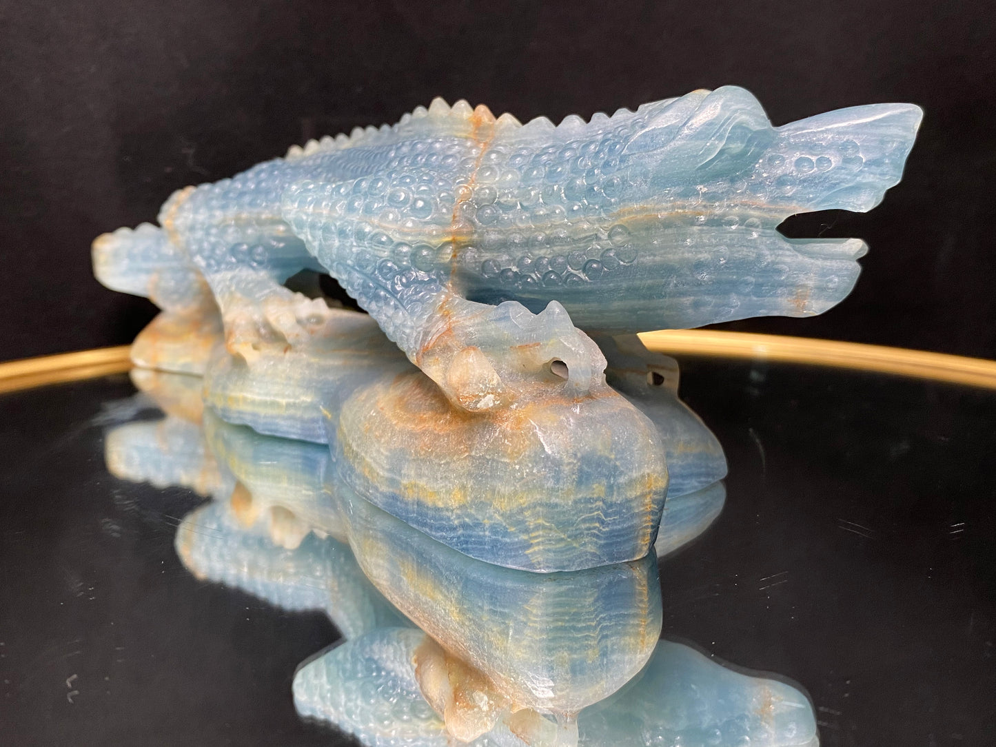 Blue onyx alligator carving#1229