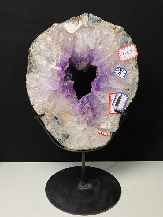 Amethyst agate open clusters slab with stand