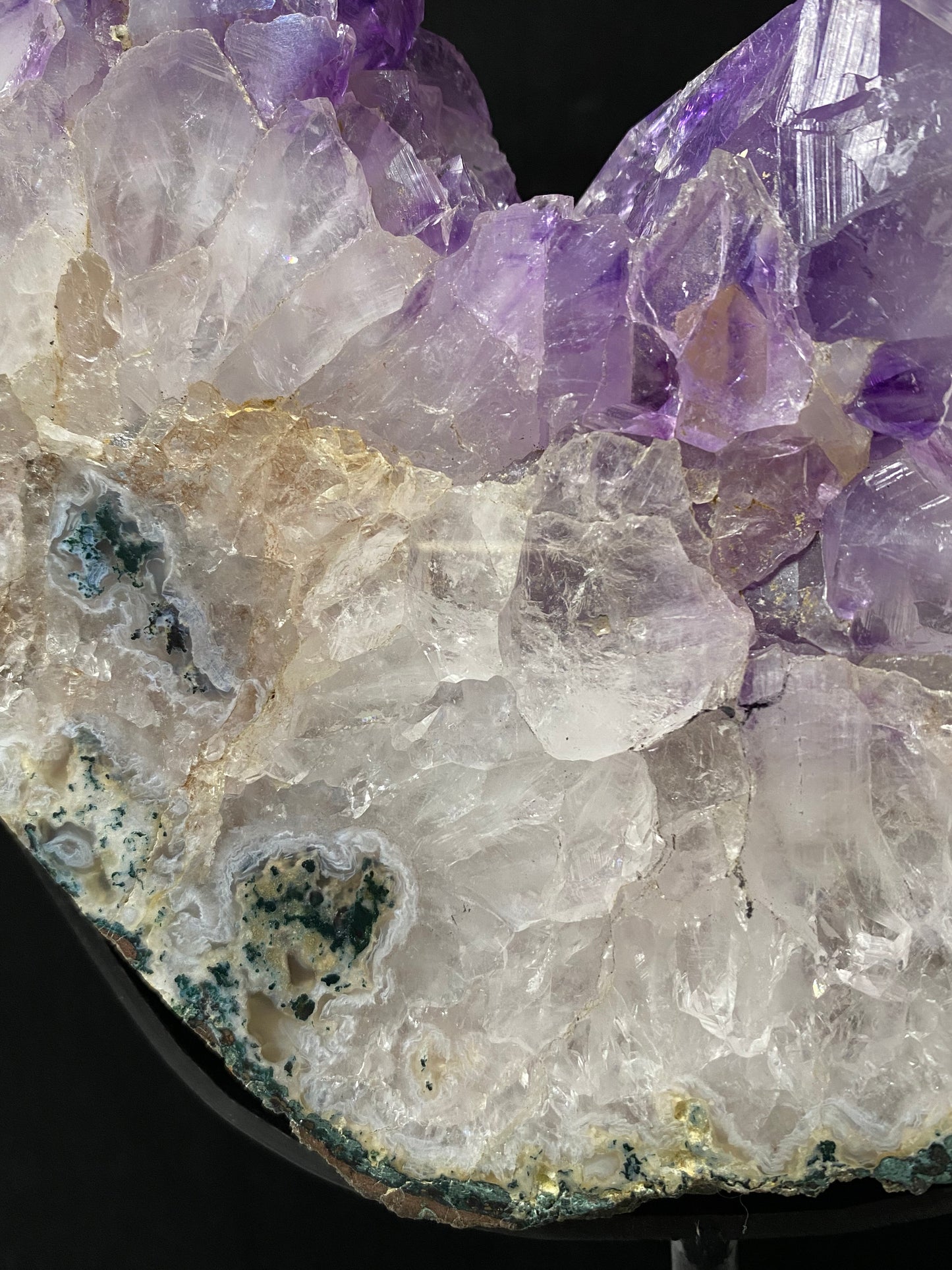 Amethyst agate open clusters slab with stand