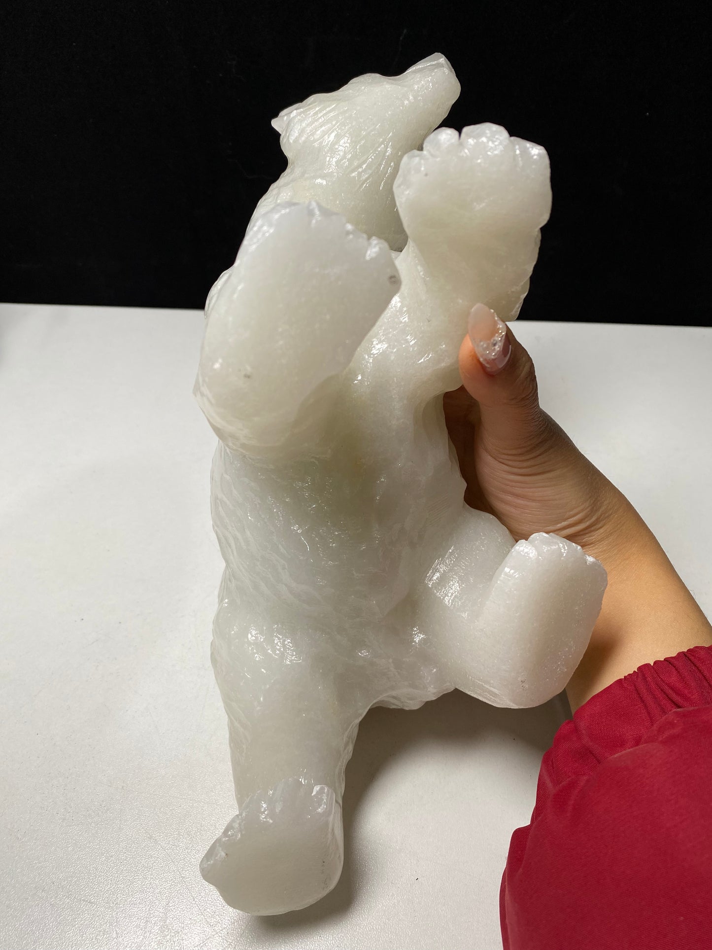 White jade polar bear carving#2700