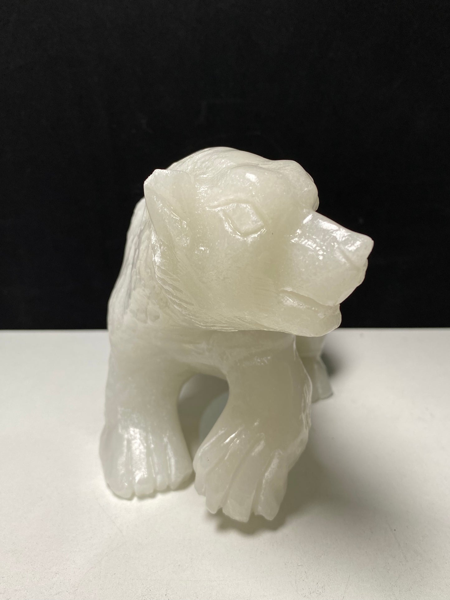 White jade polar bear carving#2700
