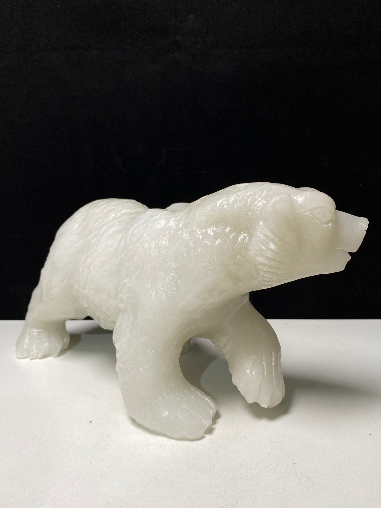 White jade polar bear carving#2700