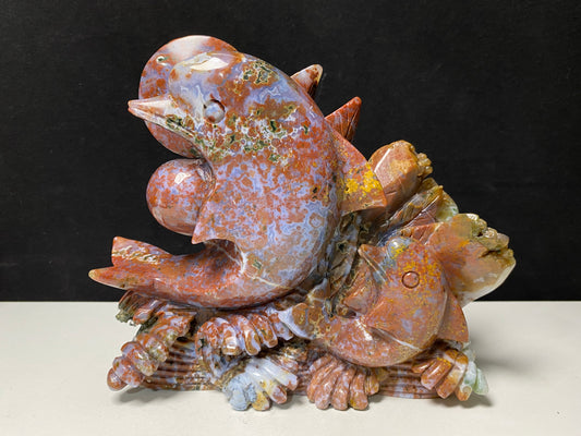 080-Ocean jasper double dolphins carving #1590