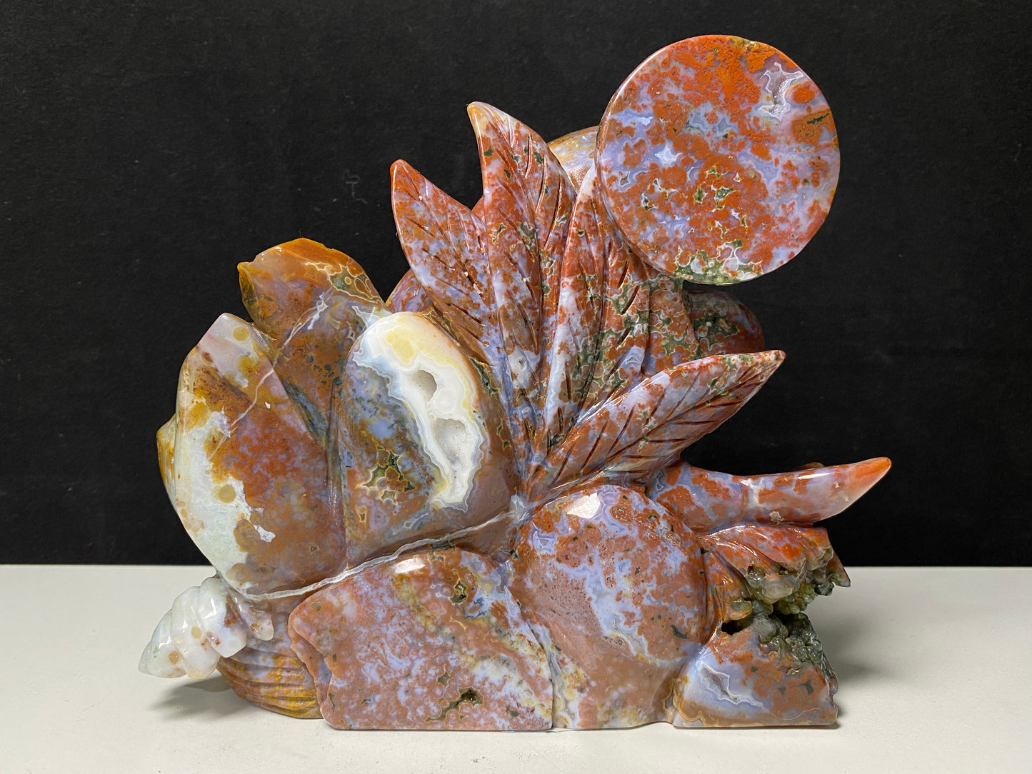 080-Ocean jasper double dolphins carving #1590