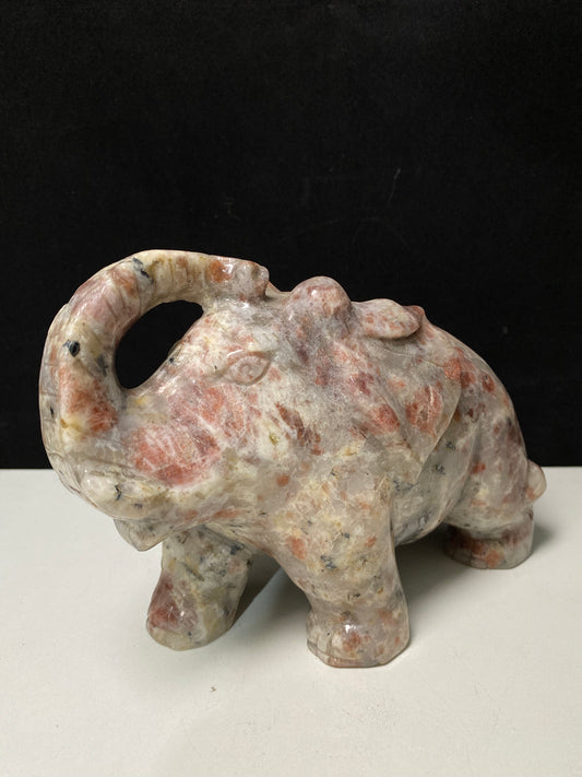 Golden strawberry moonstone elephant carving#2096