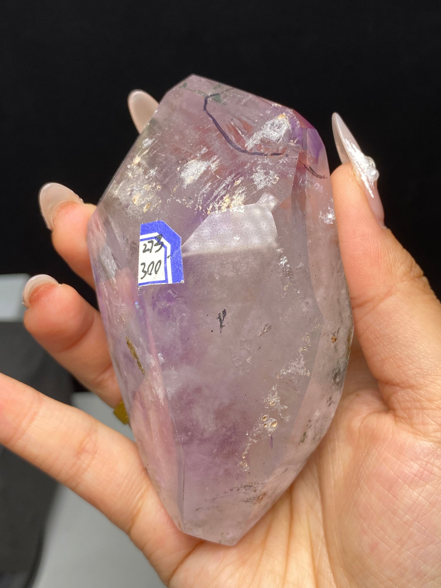 Amethyst water enhydros with wooden stand #E15