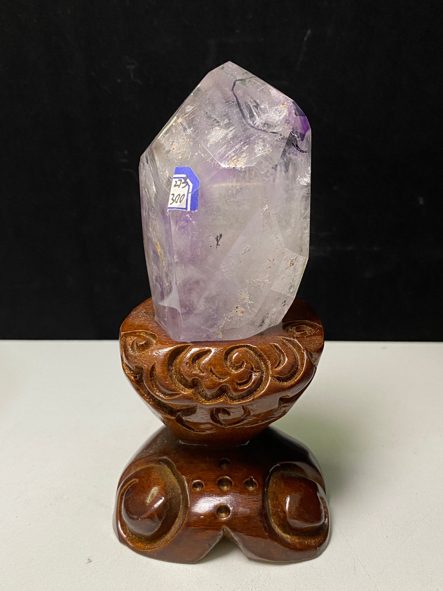 Amethyst water enhydros with wooden stand #E15