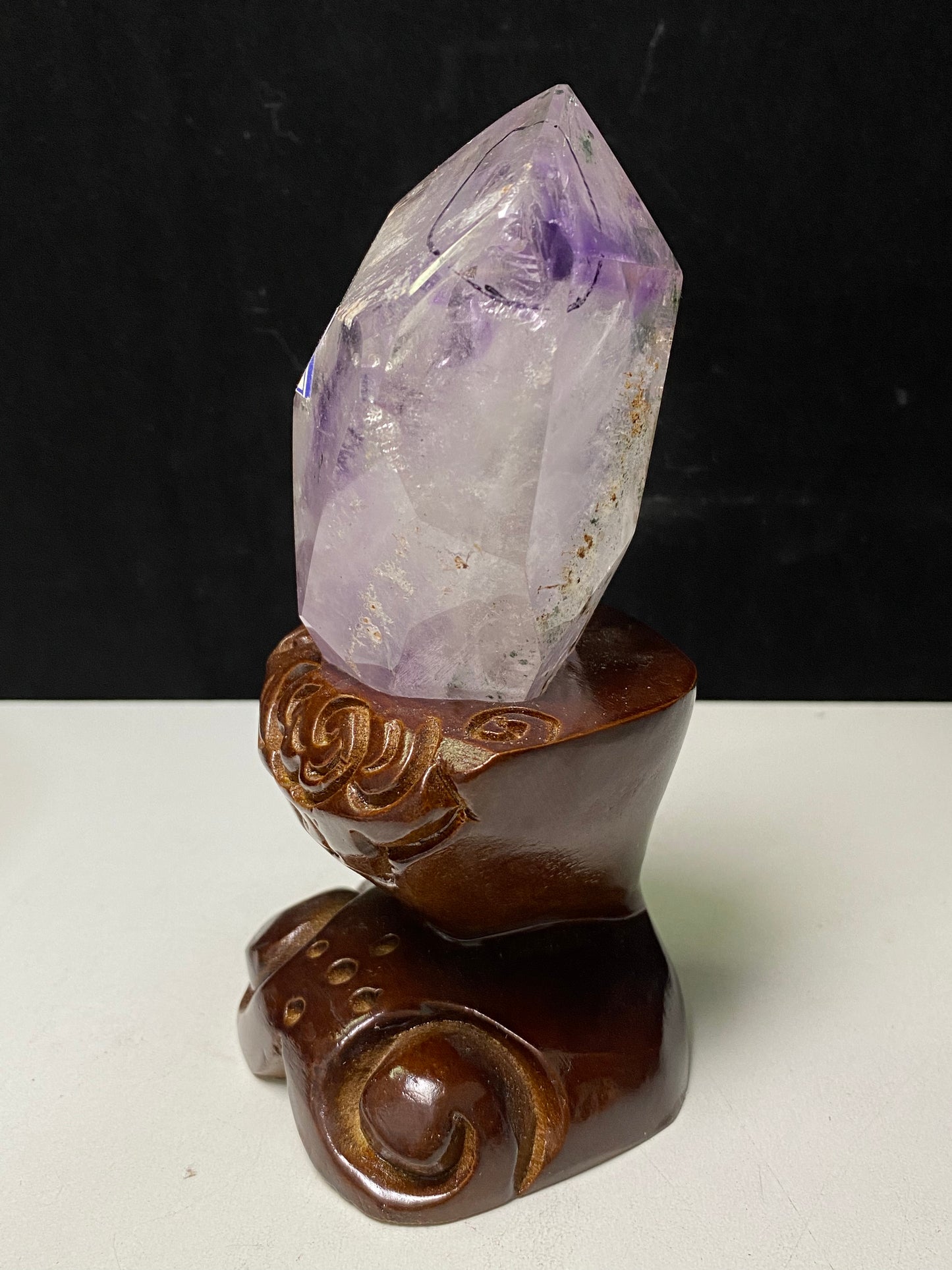Amethyst water enhydros with wooden stand #E15