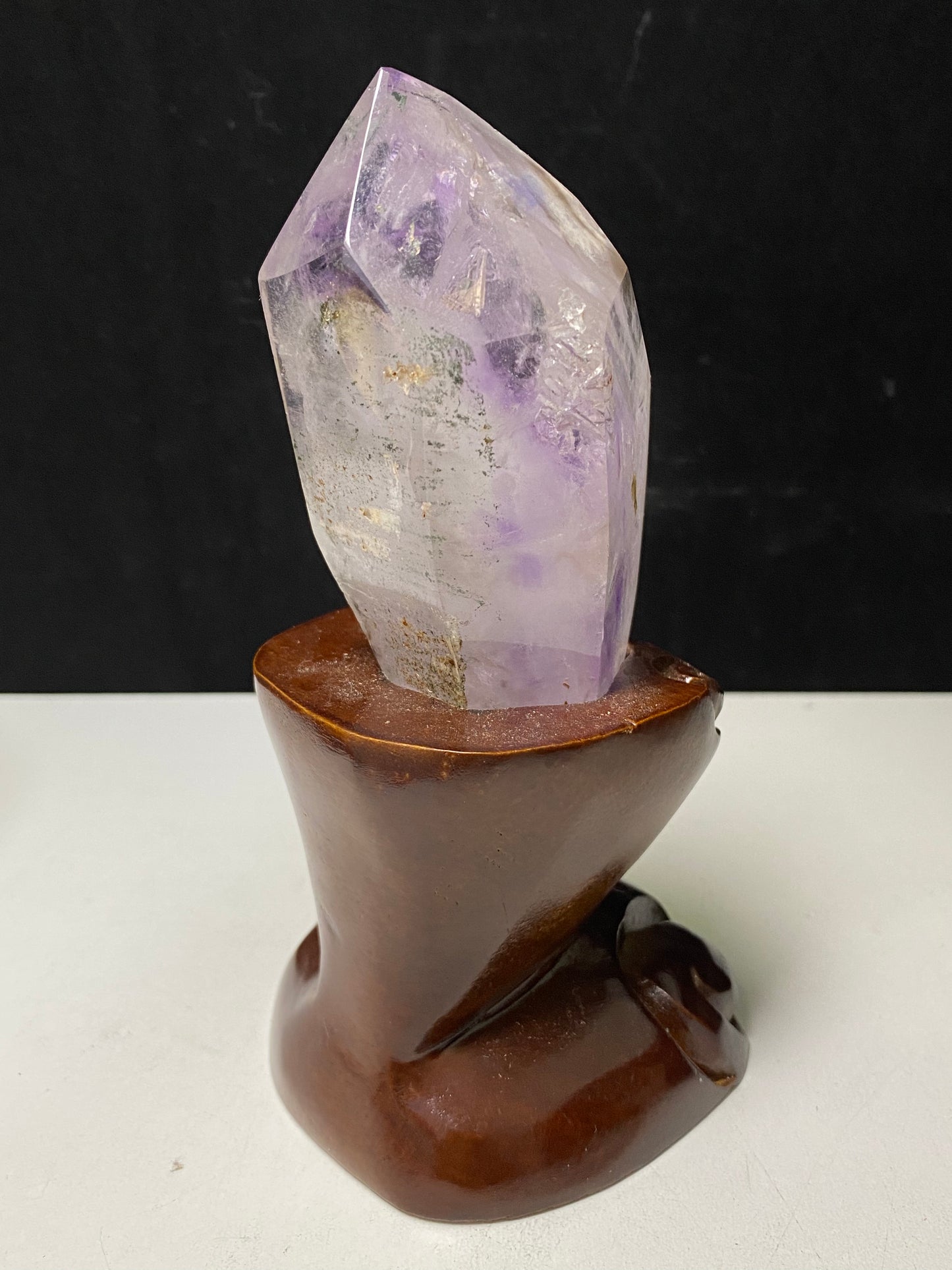 Amethyst water enhydros with wooden stand #E15