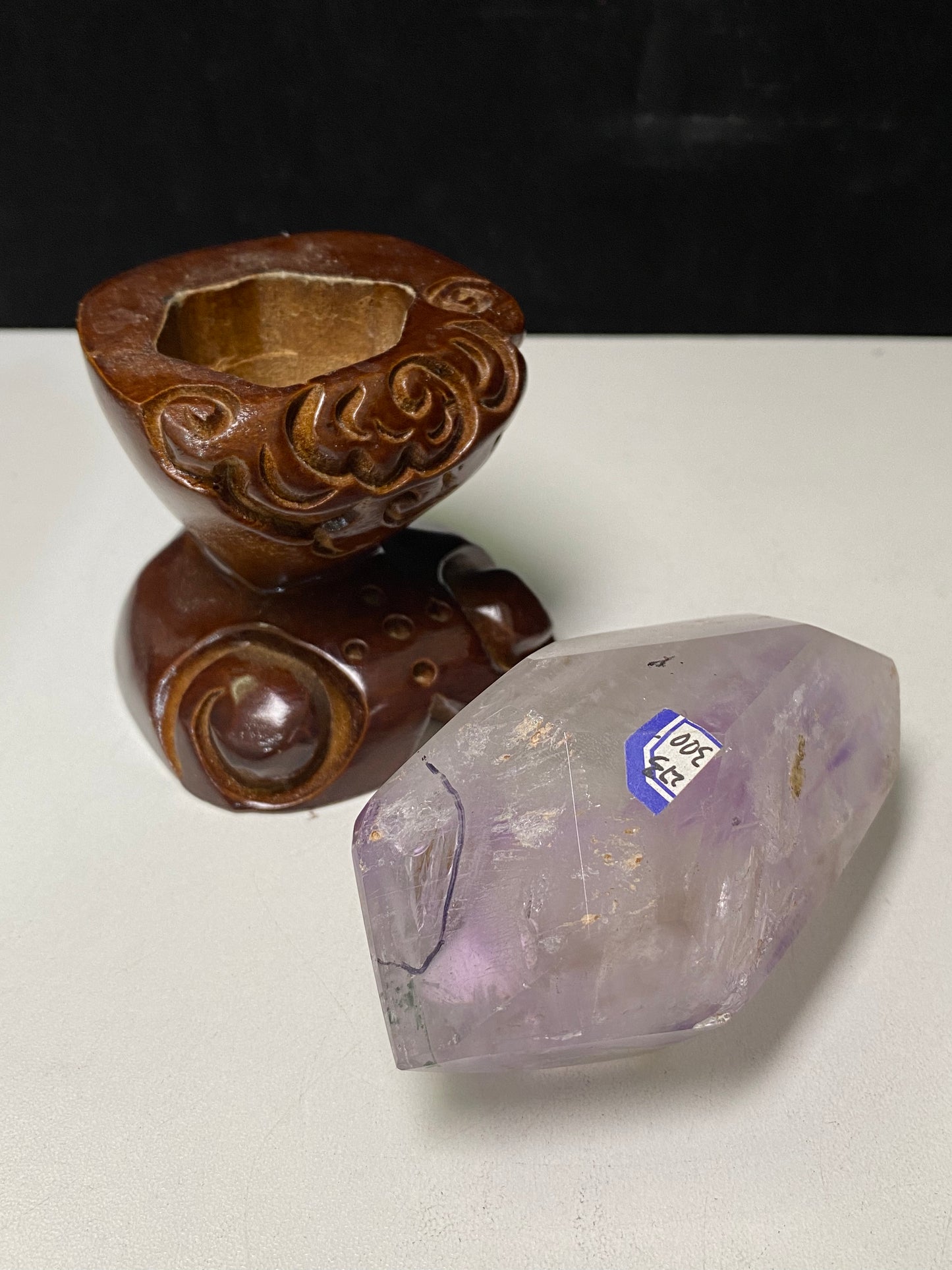 Amethyst water enhydros with wooden stand #E15