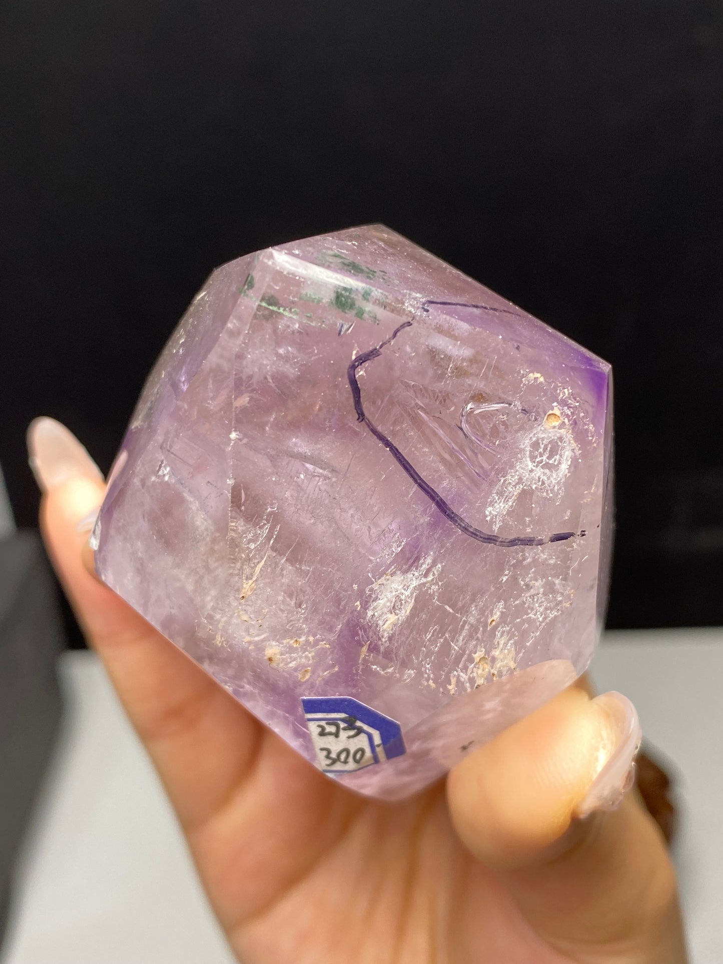 Amethyst water enhydros with wooden stand #E15