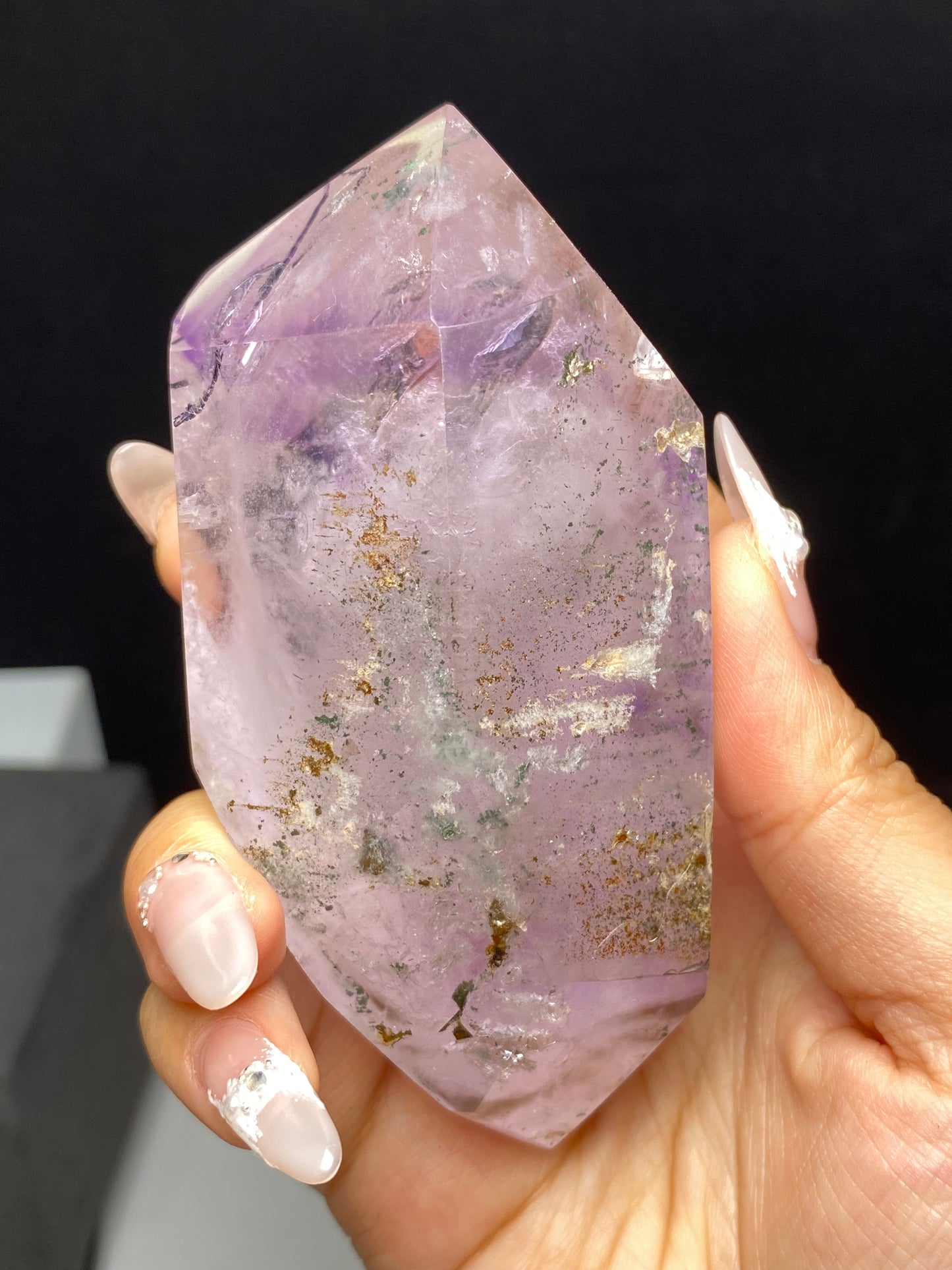 Amethyst water enhydros with wooden stand #E15