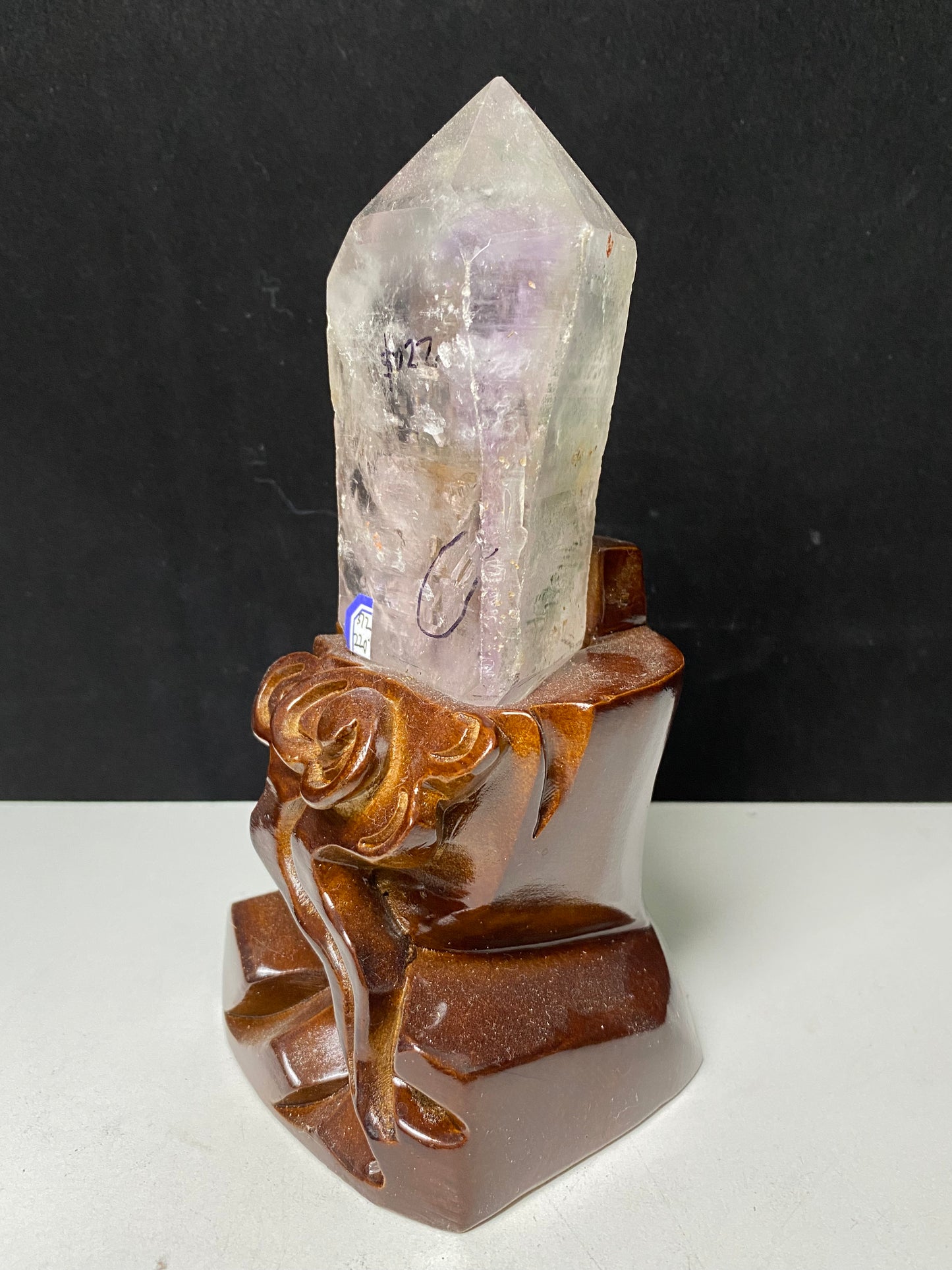 Amethyst water enhydros with wooden stand #E13