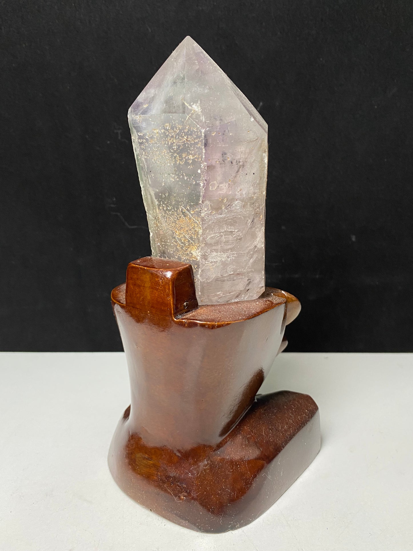 Amethyst water enhydros with wooden stand #E13