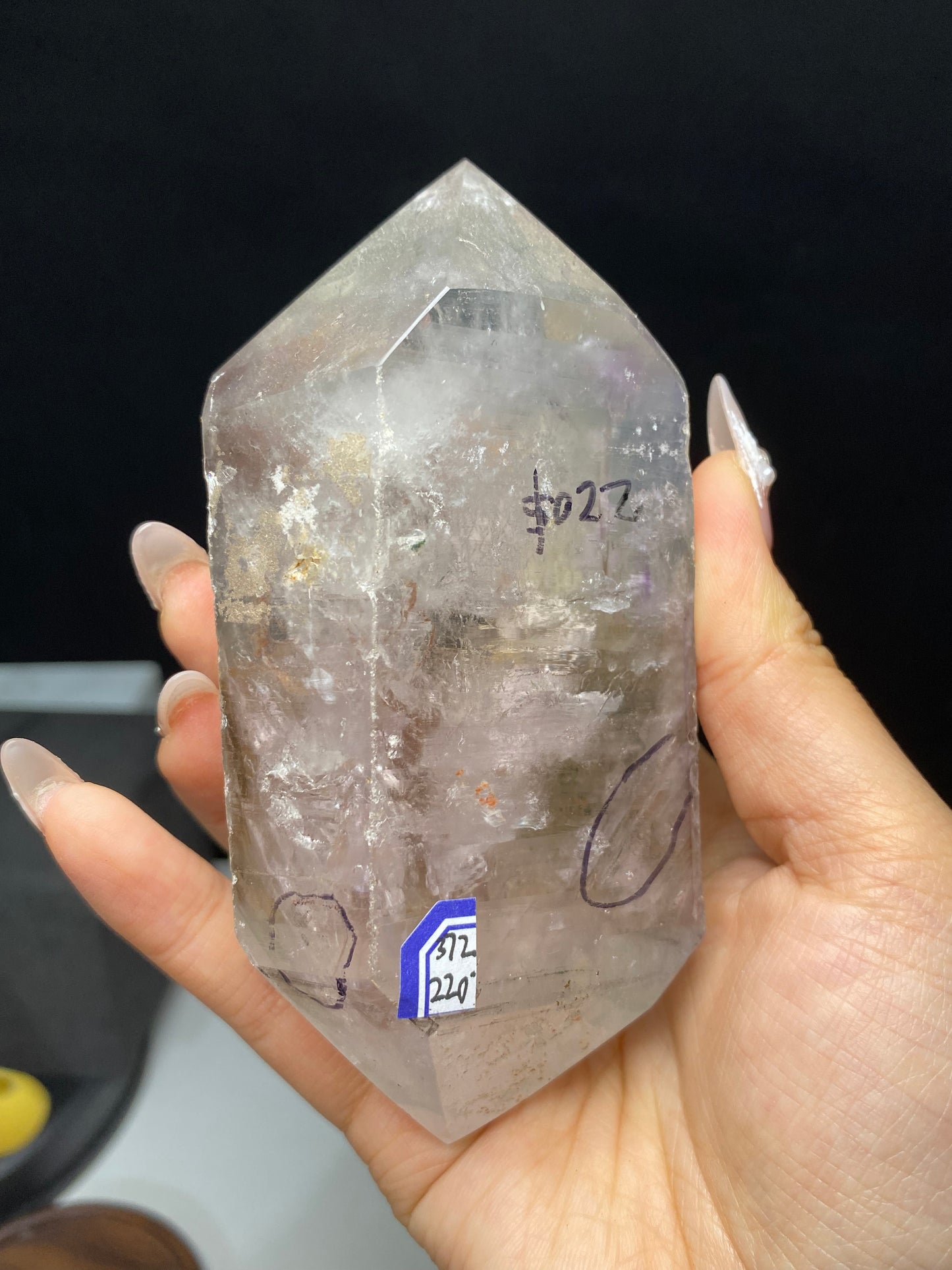 Amethyst water enhydros with wooden stand #E13