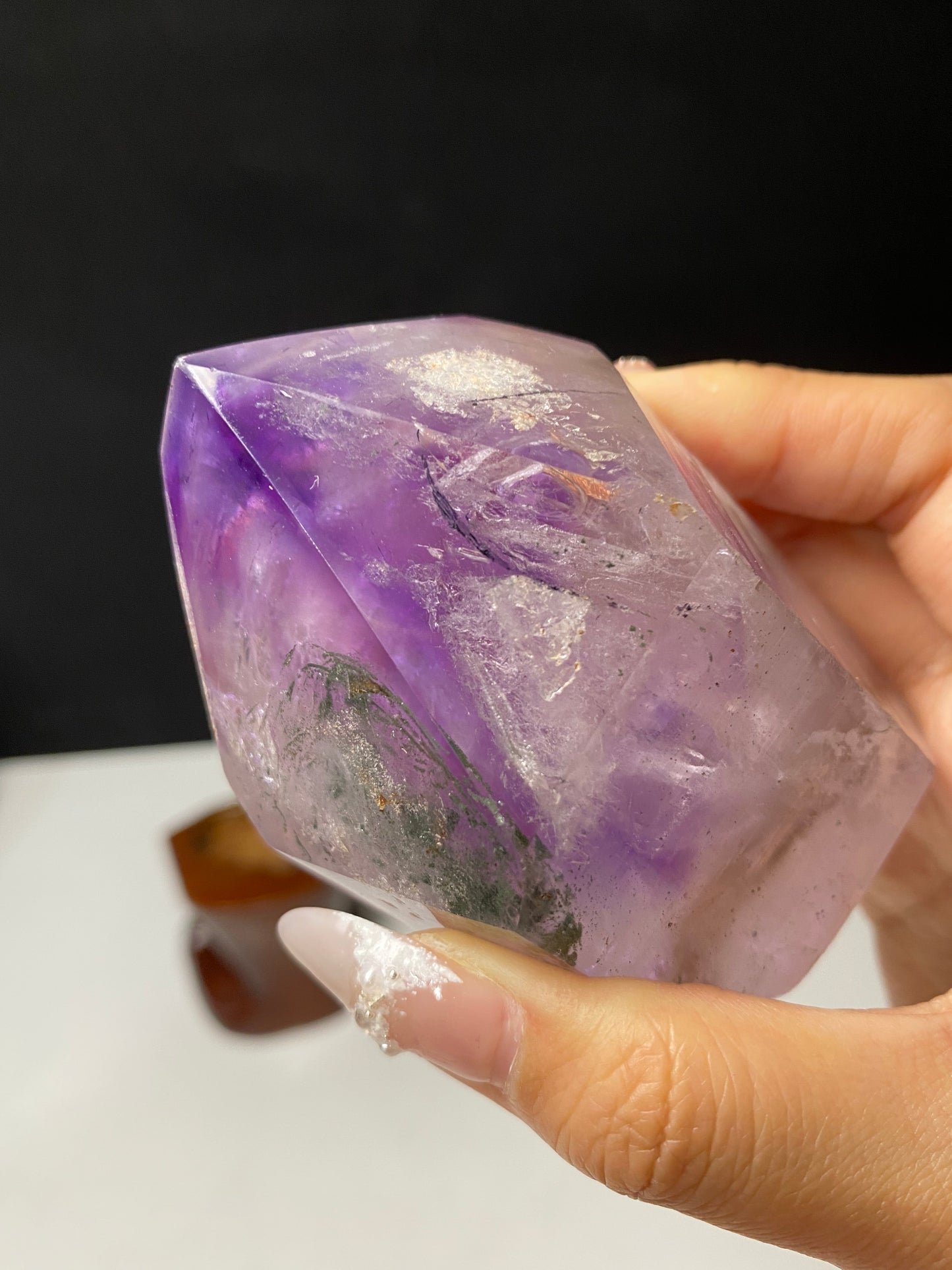 Amethyst water enhydros with wooden stand #E16