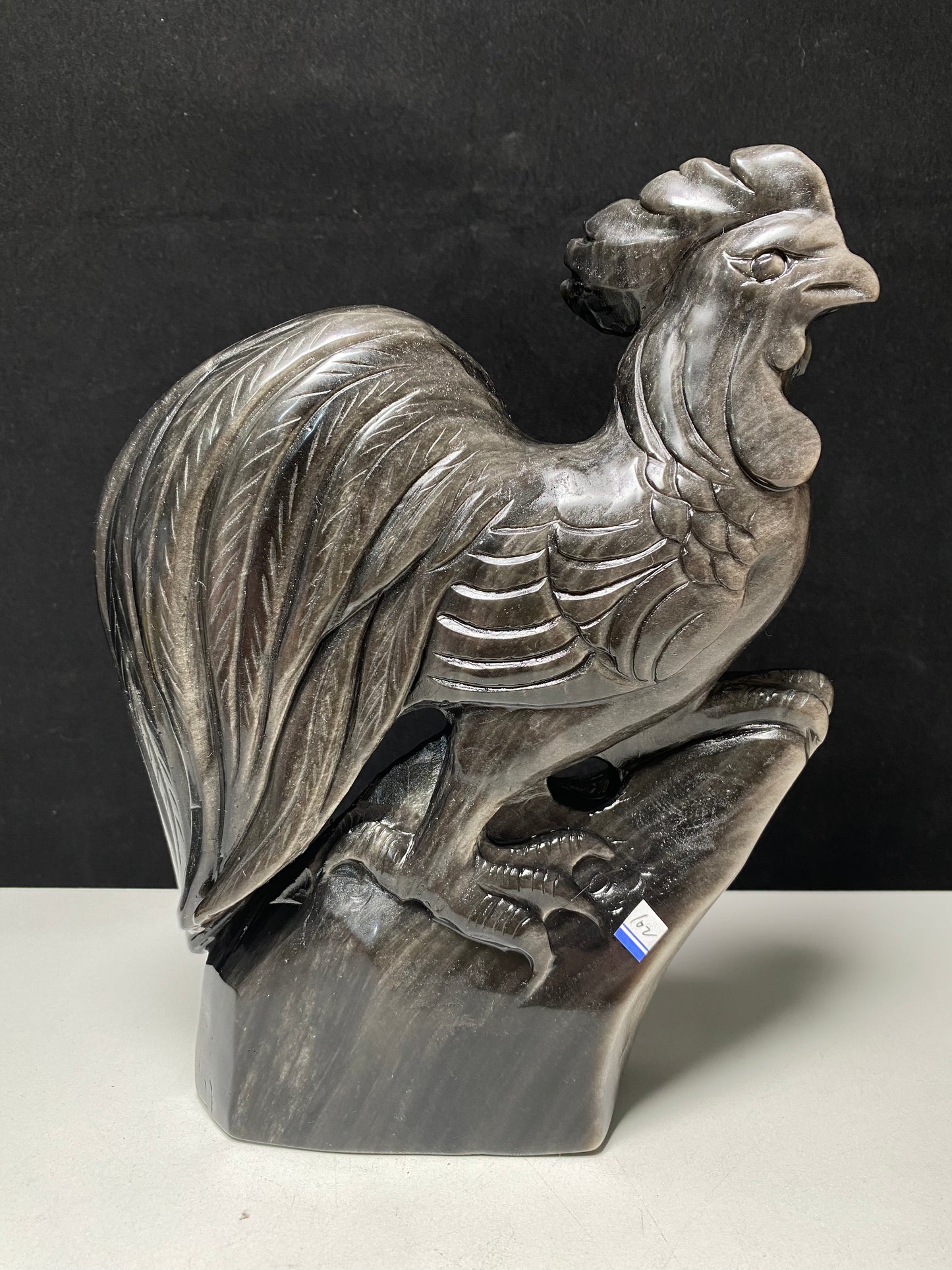 Silver sheen obsiidan cock carving