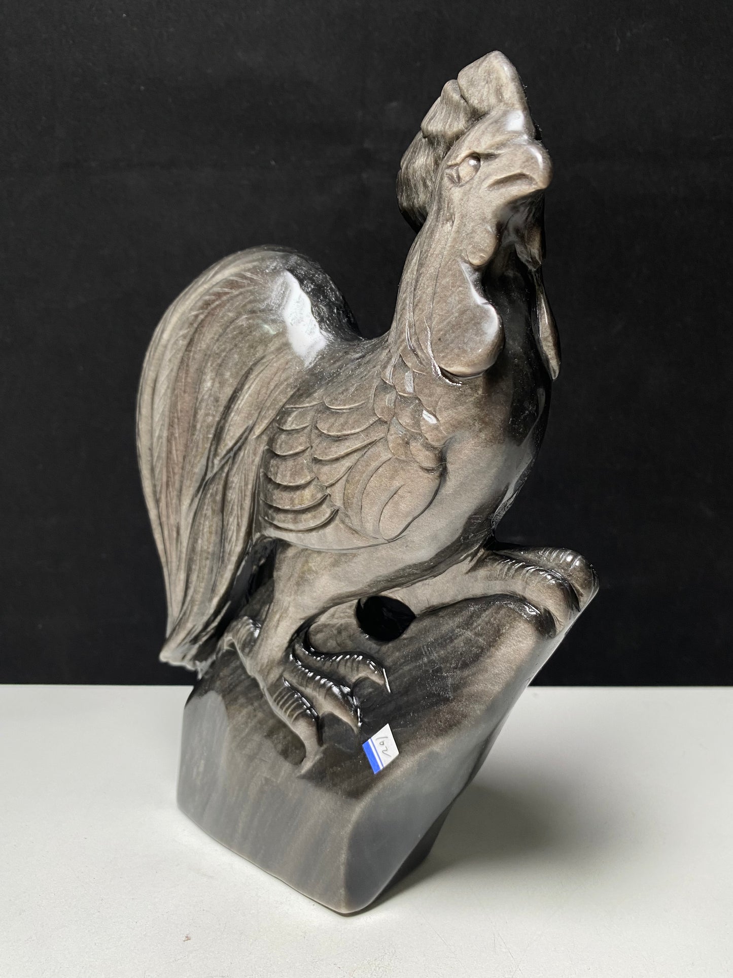 Silver sheen obsiidan cock carving
