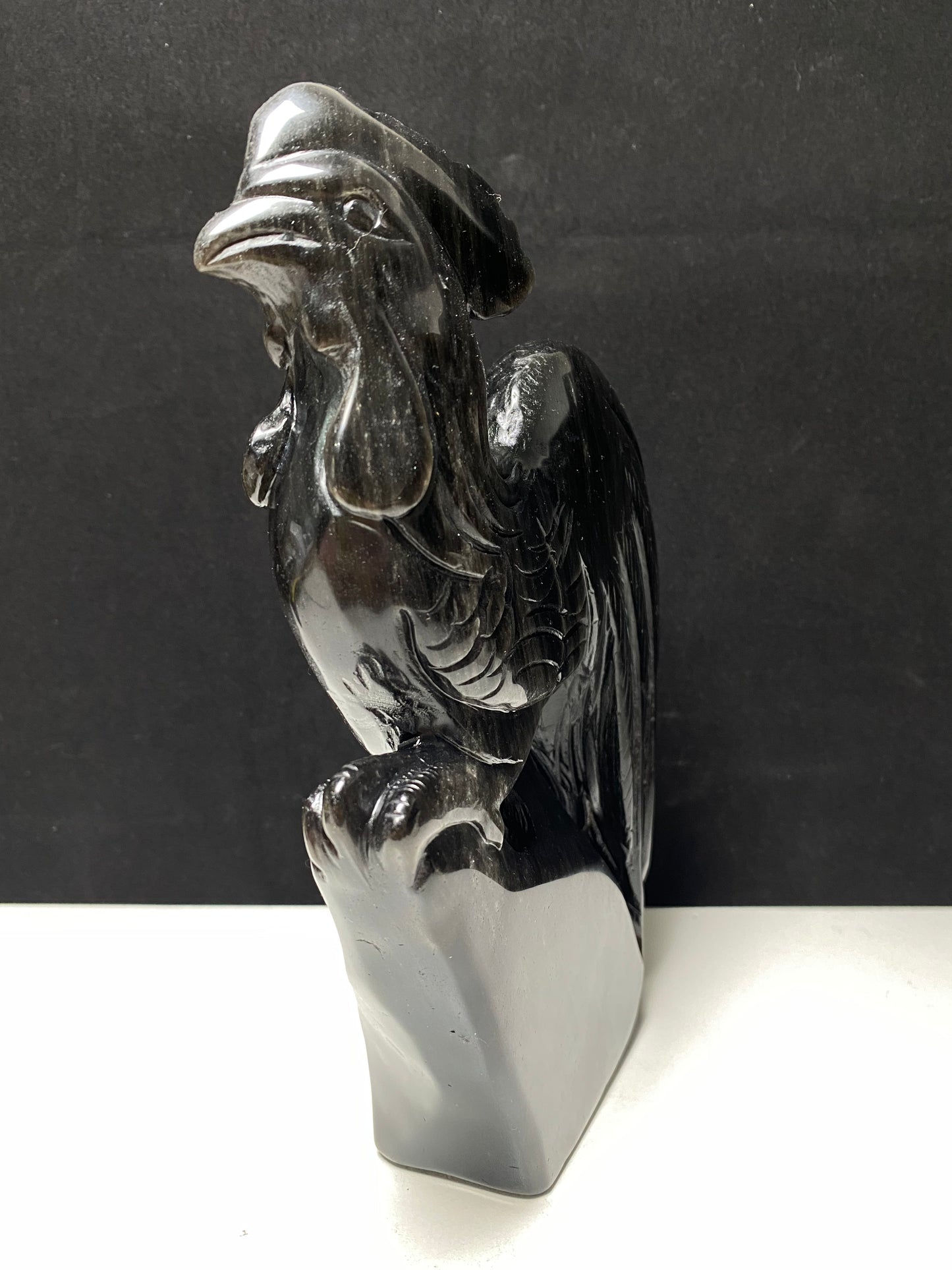 Silver sheen obsiidan cock carving