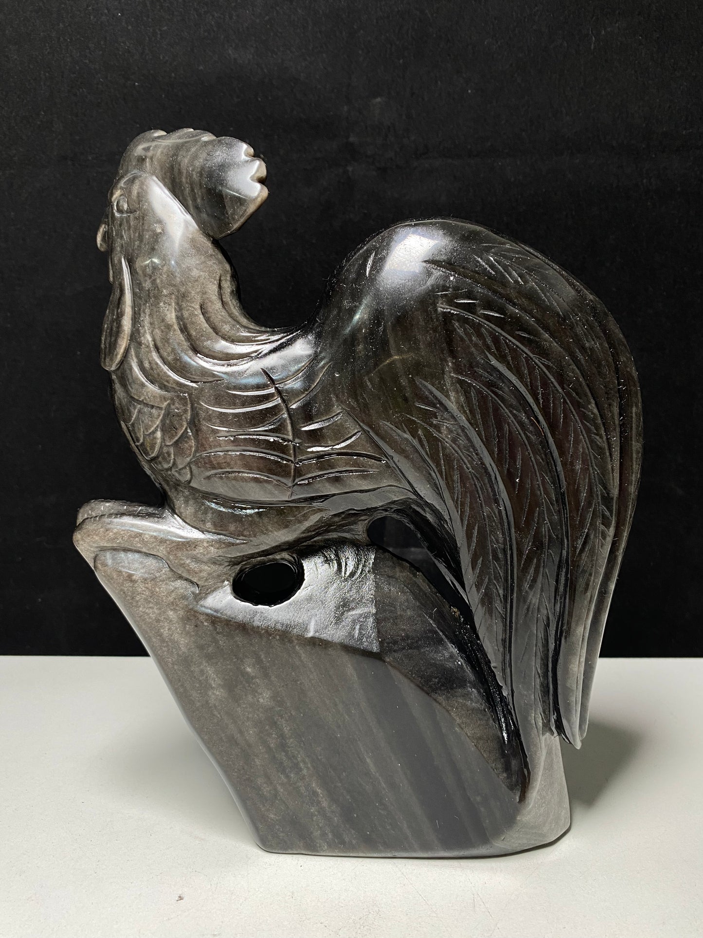 Silver sheen obsiidan cock carving
