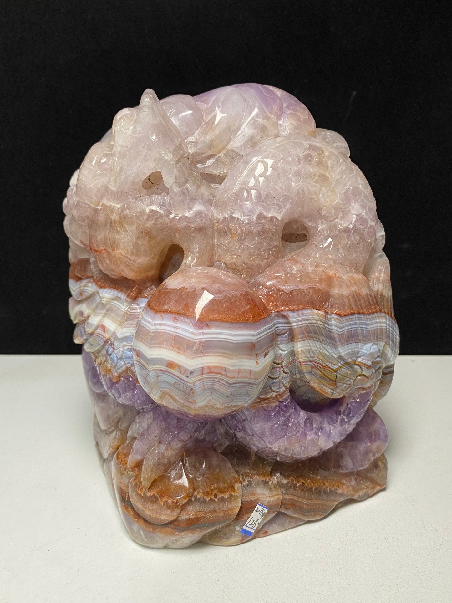 095-Amethyst agate Chinese dragon with ball carving#2100