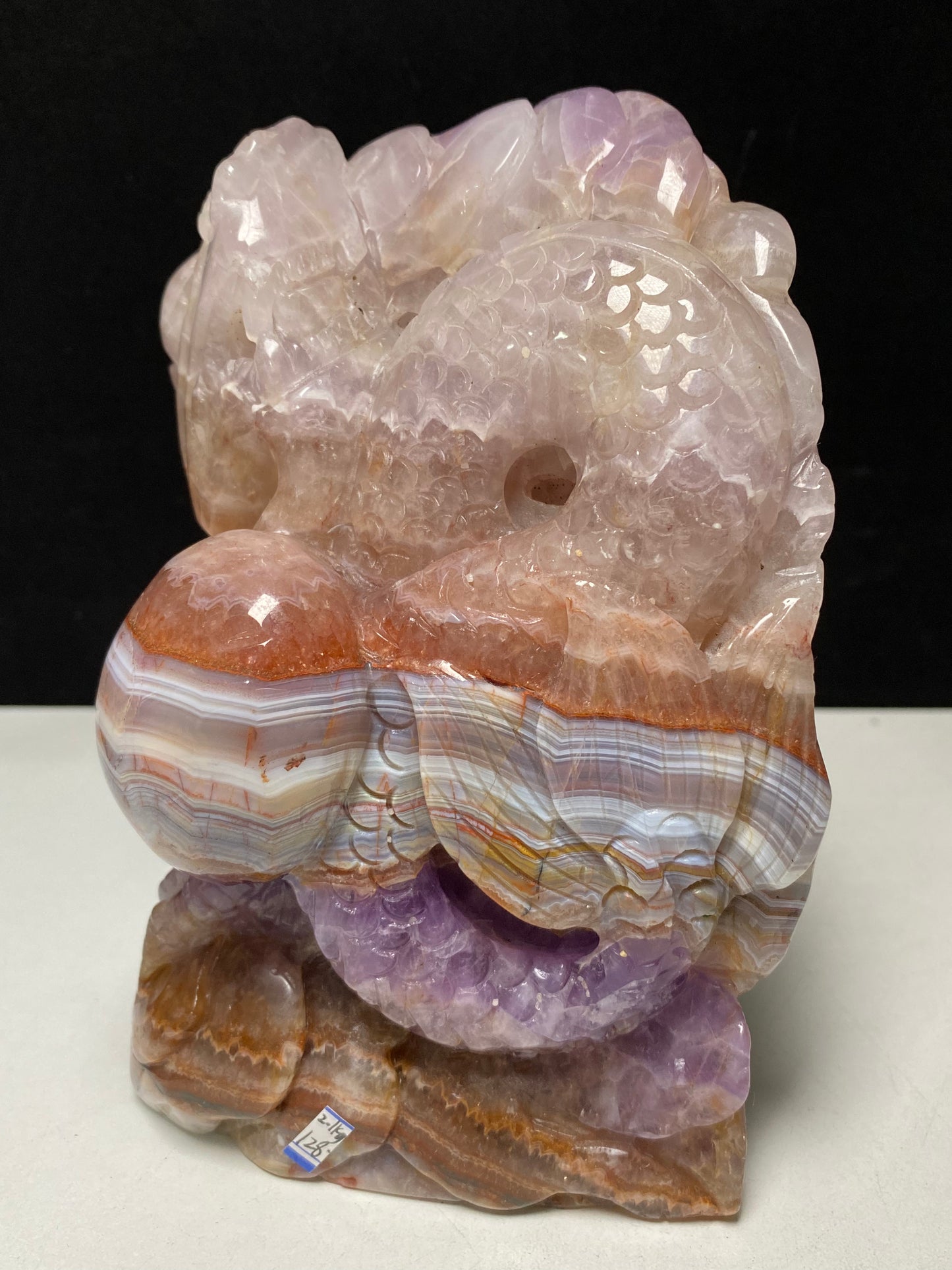 095-Amethyst agate Chinese dragon with ball carving#2100