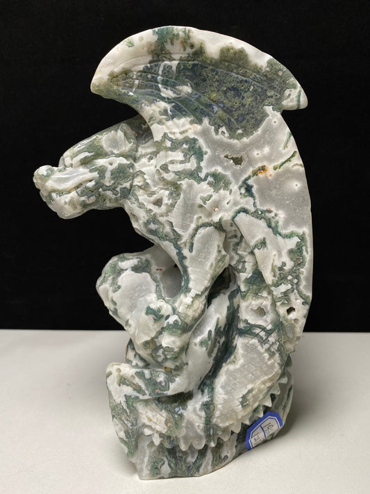 Moss agate flying dragon carving#1853