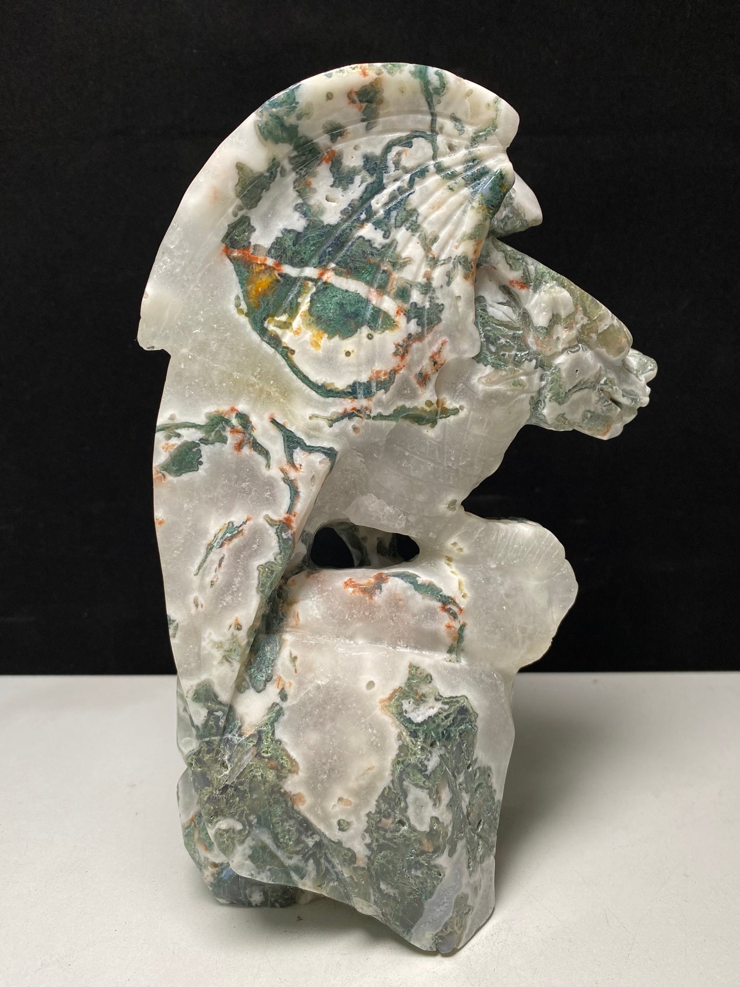 Moss agate flying dragon carving#1853