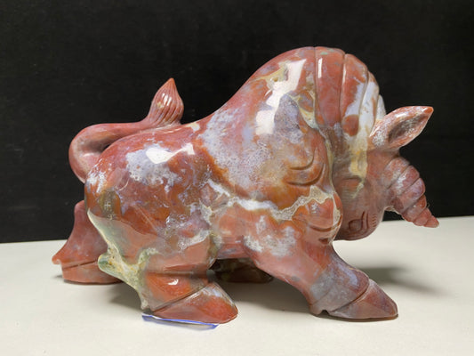 Ocean jasper bull carving#1449