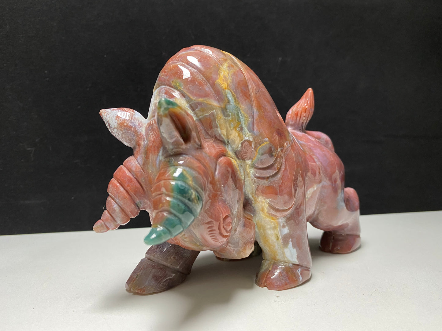 Ocean jasper bull carving#1449