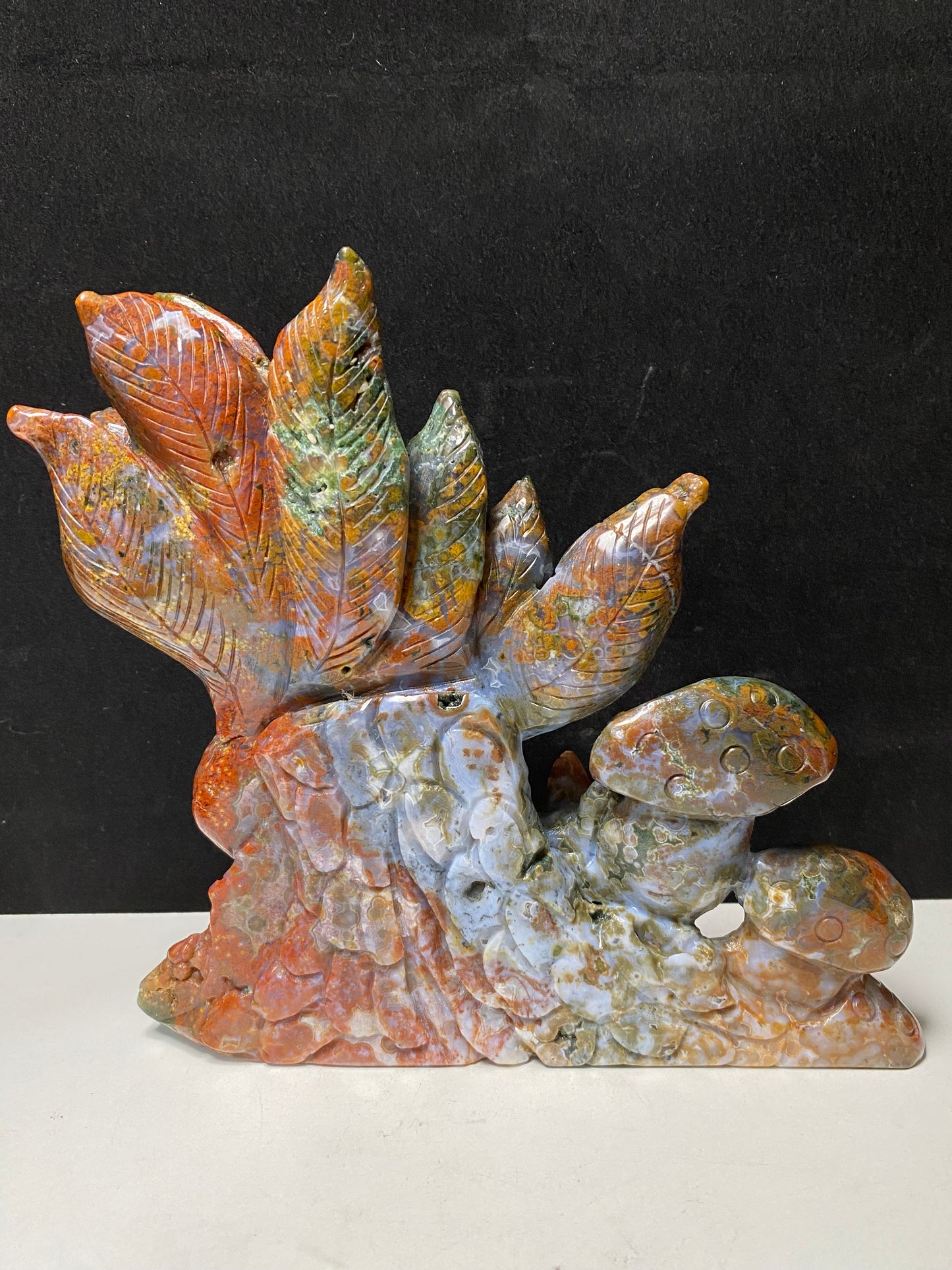 081-Colorful ocean jasper nine-tails fox carving #1088