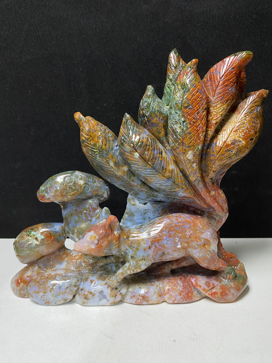 081-Colorful ocean jasper nine-tails fox carving #1088