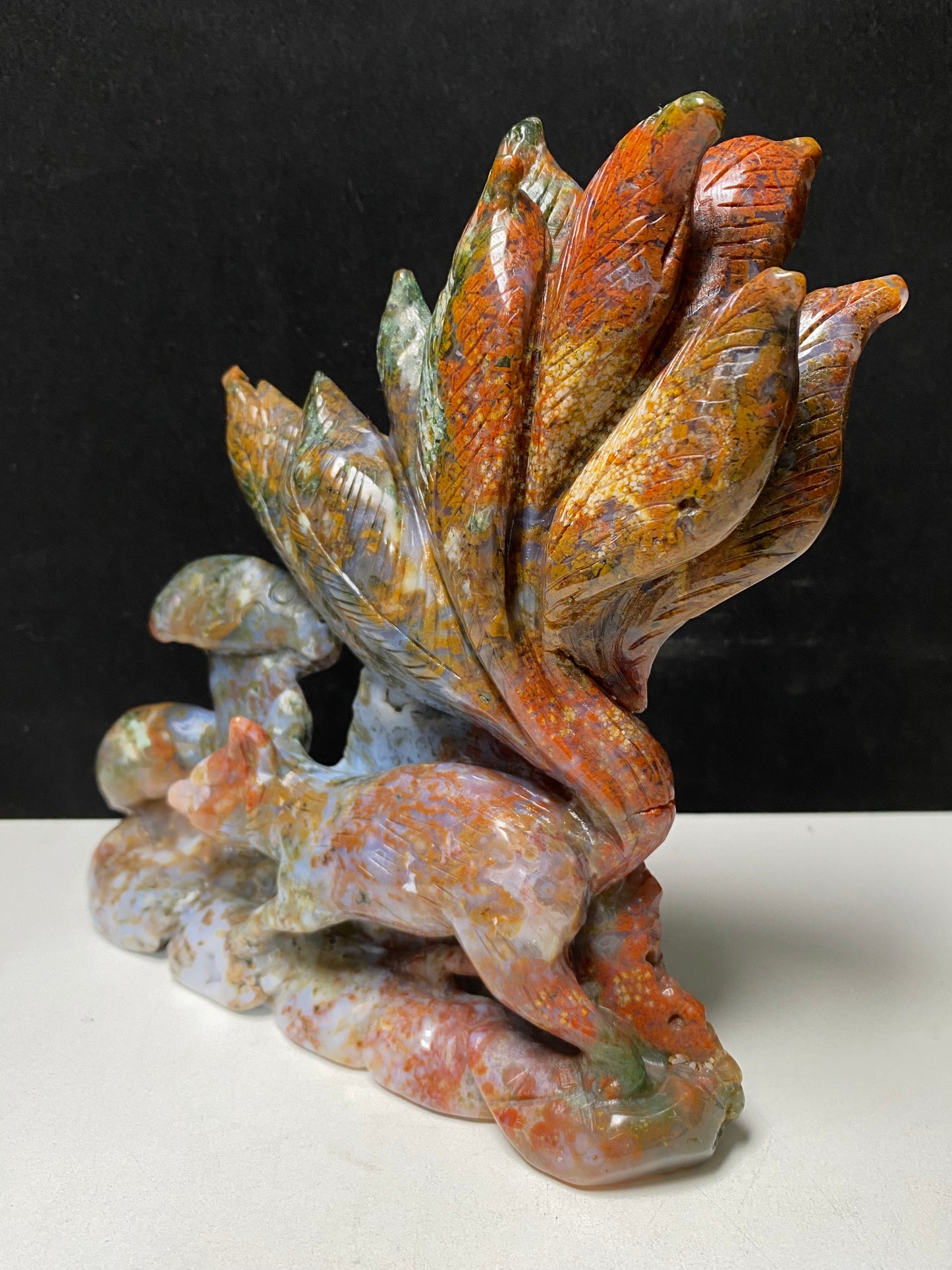 081-Colorful ocean jasper nine-tails fox carving #1088