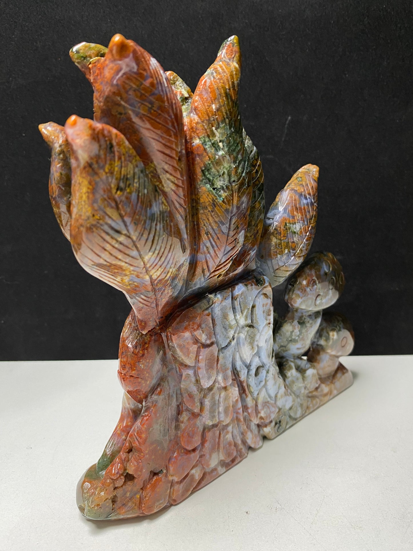 081-Colorful ocean jasper nine-tails fox carving #1088