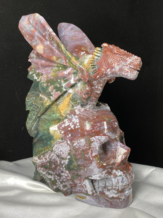 070-Colorful Ocean jasper flying dragon on skull #2230