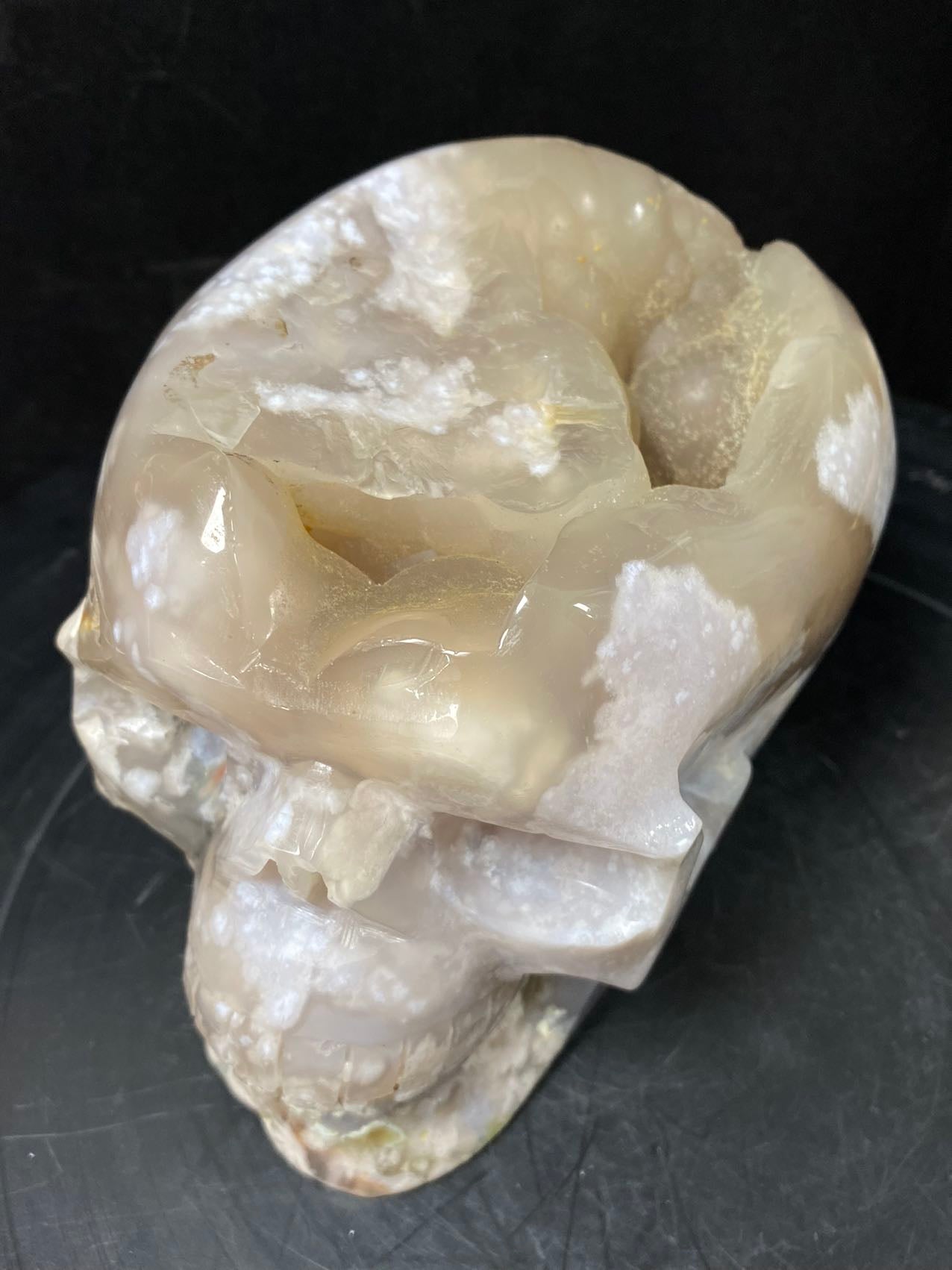 106-Flower agate skull #3451