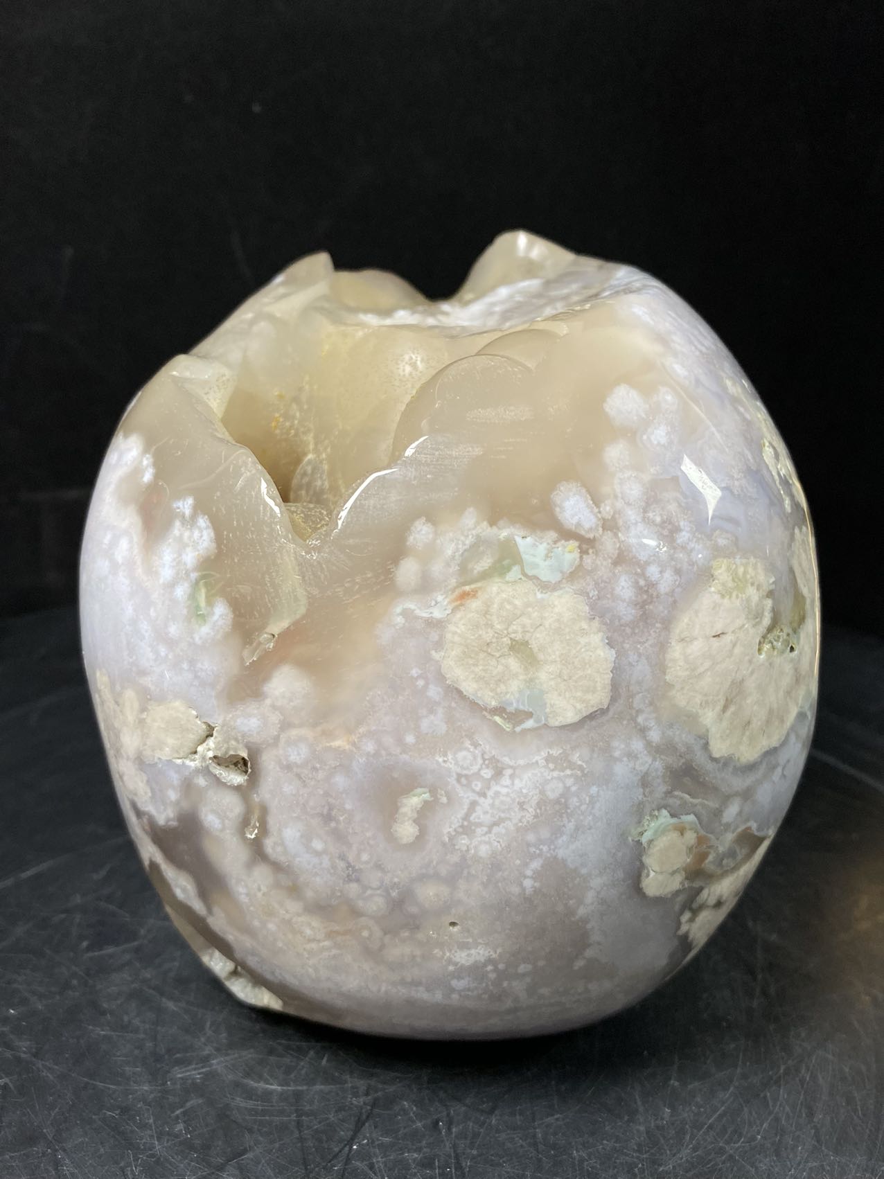 106-Flower agate skull #3451
