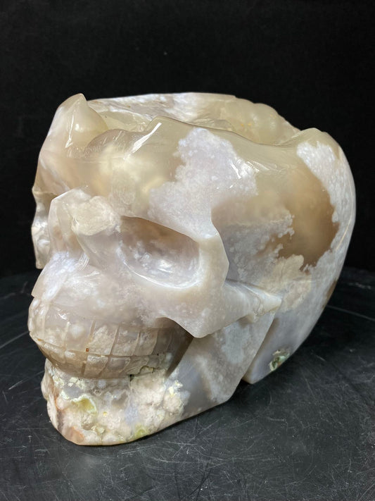 106-Flower agate skull #3451