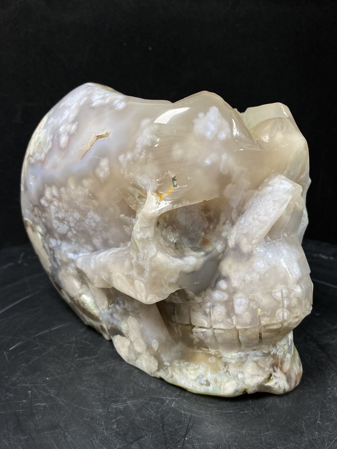 106-Flower agate skull #3451