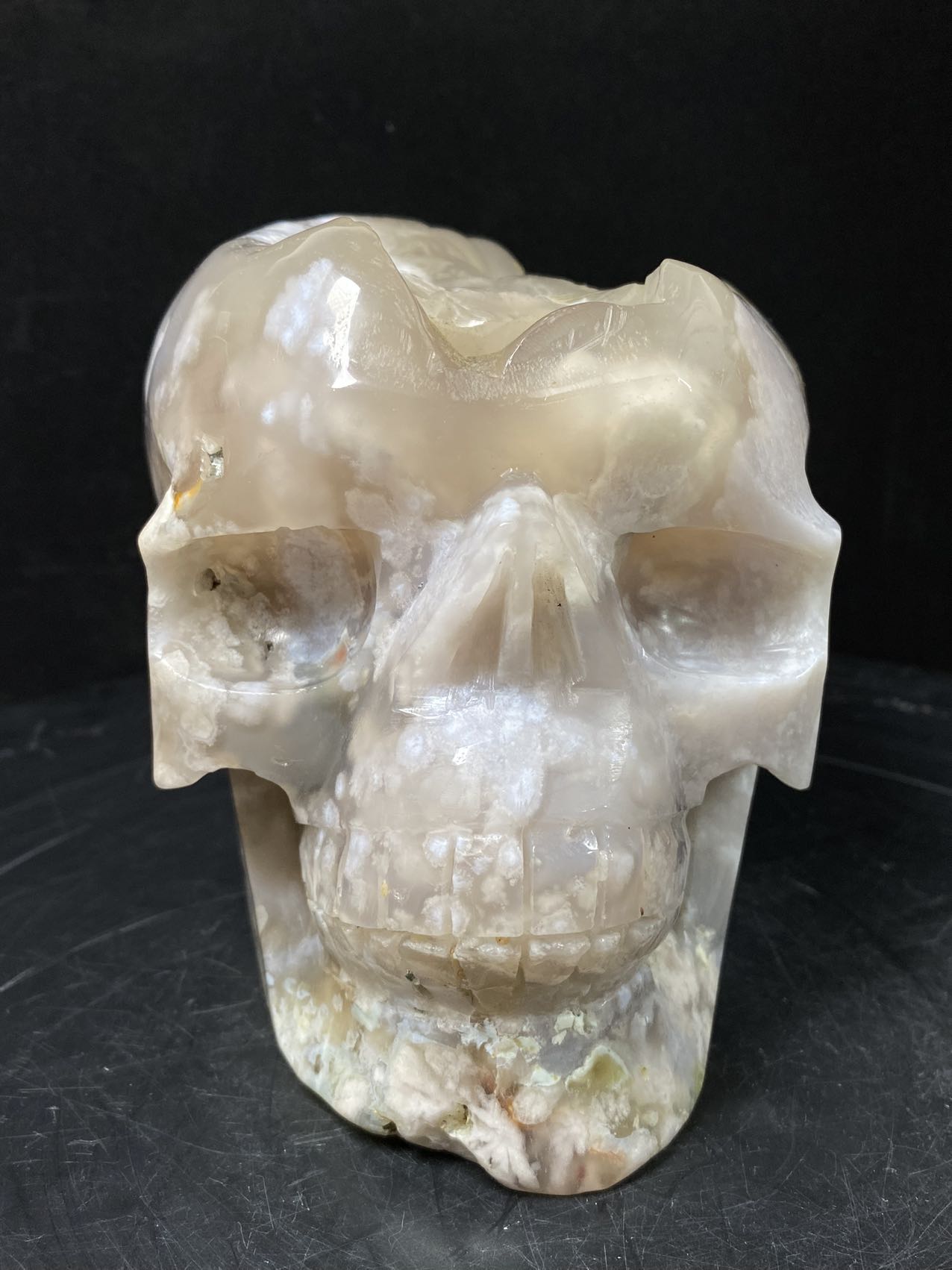 106-Flower agate skull #3451