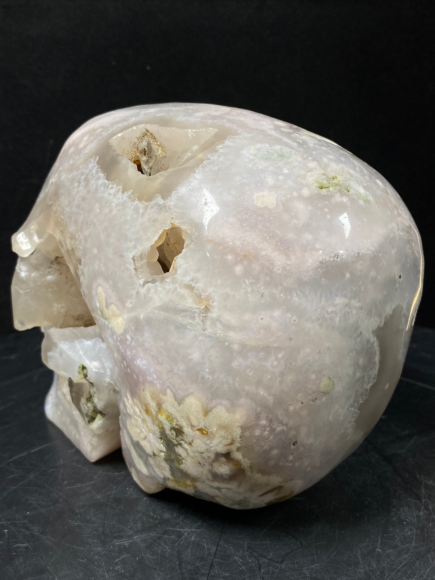 107-Flower agate skull #3201