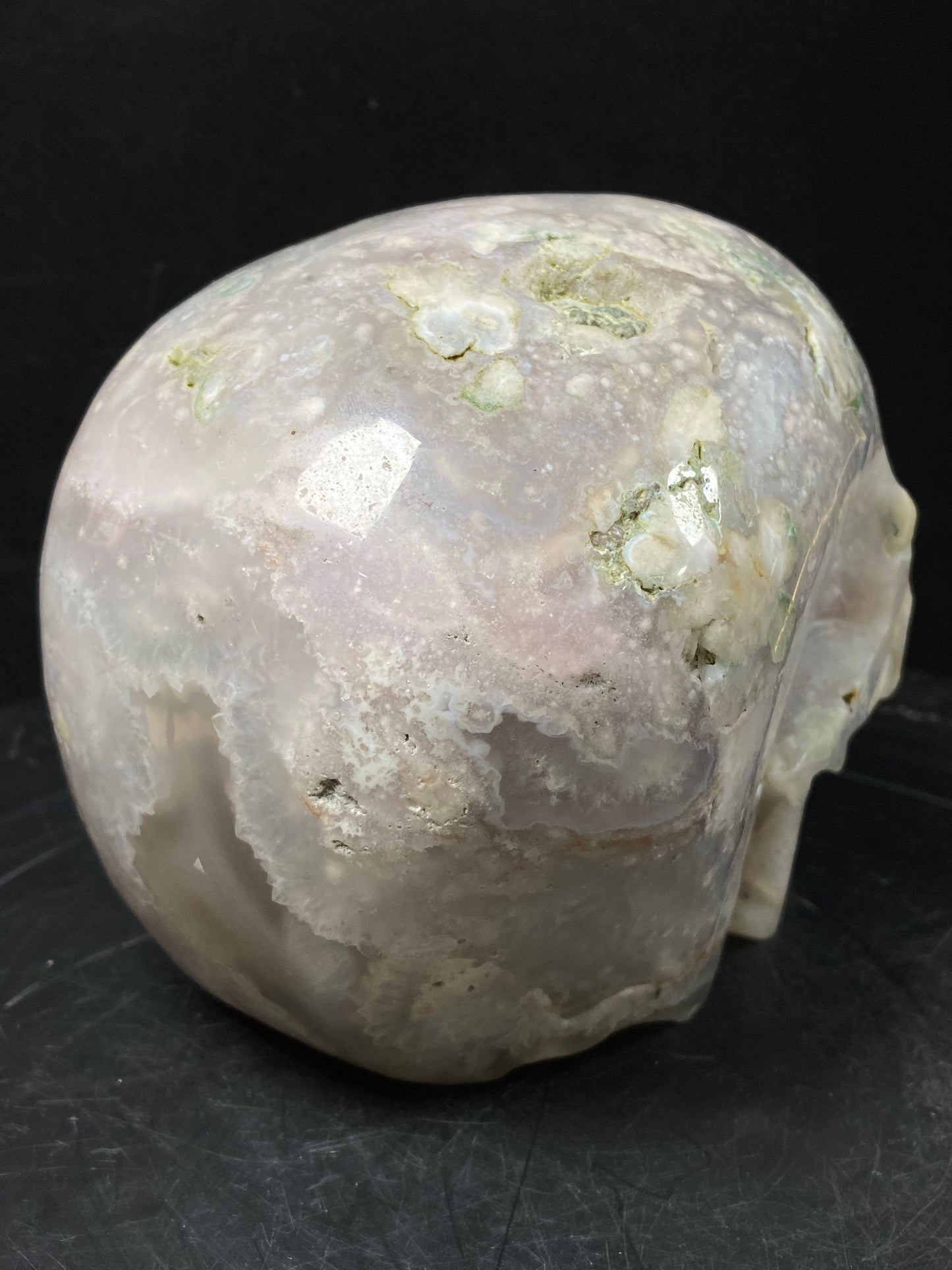 107-Flower agate skull #3201