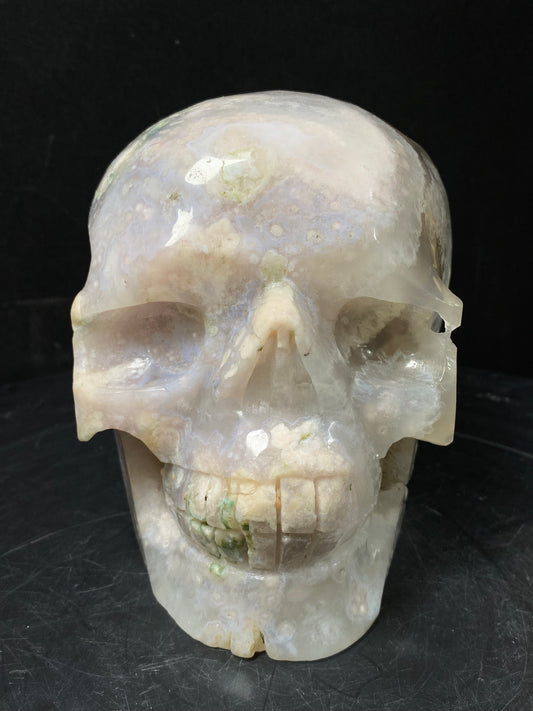 107-Flower agate skull #3201