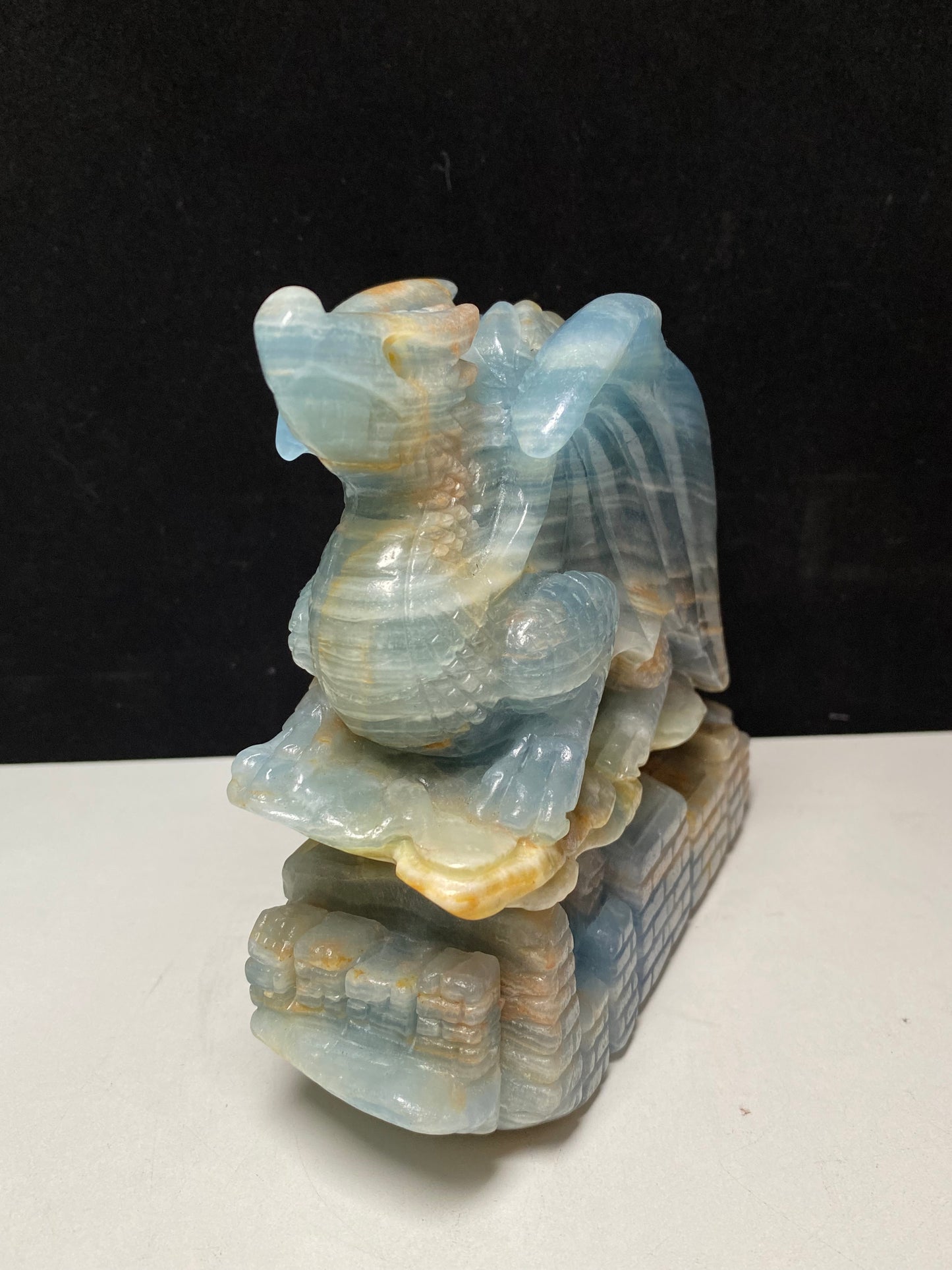 Blue onyx flying dragon on castle #2066