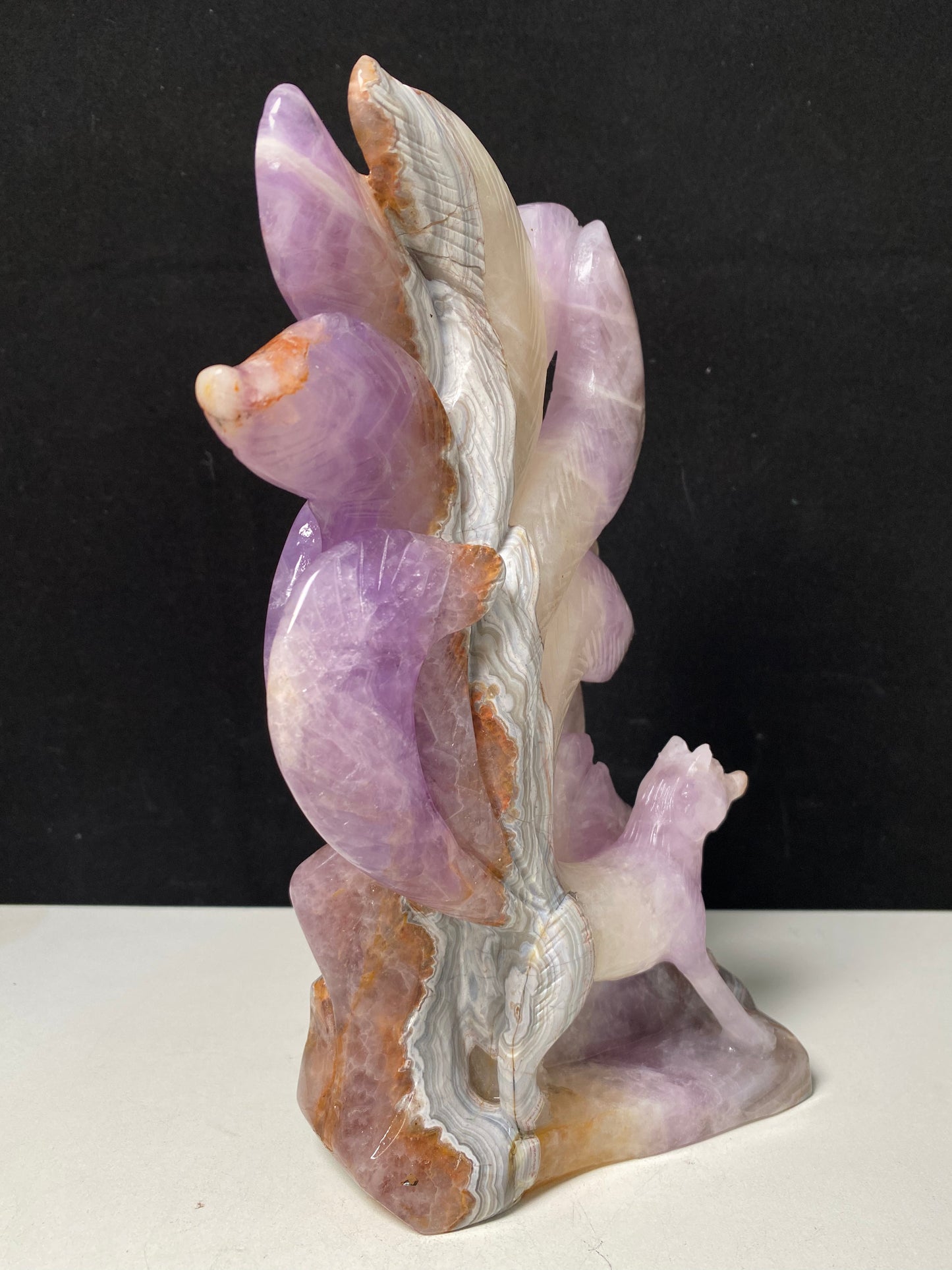 091-Banded amethyst agate ninetails fox carving #1790