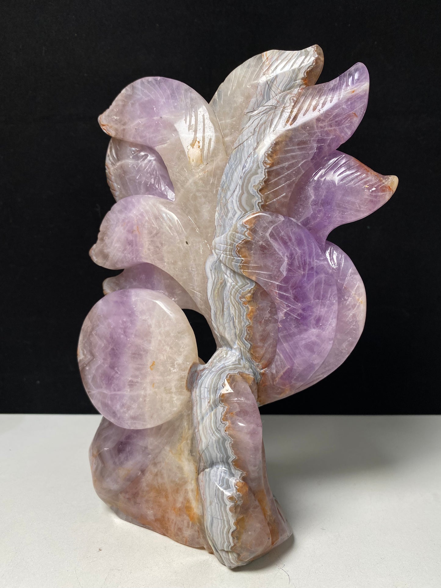 091-Banded amethyst agate ninetails fox carving #1790