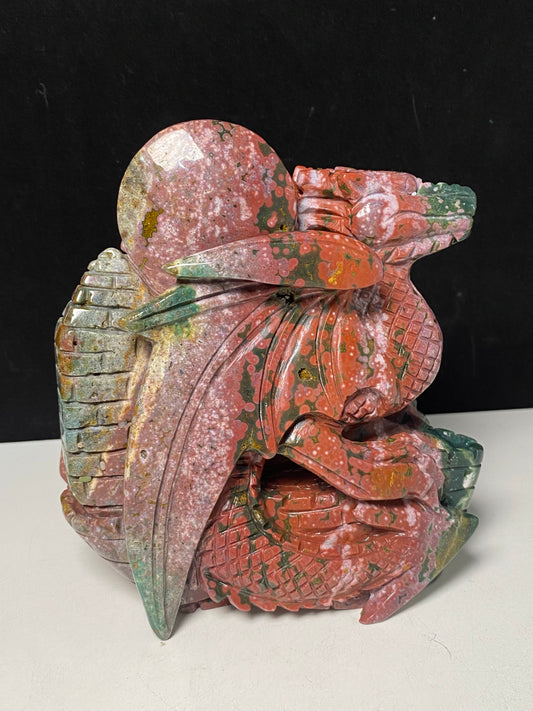 Colorful ocean jasper flying dragon on castle carving #1847