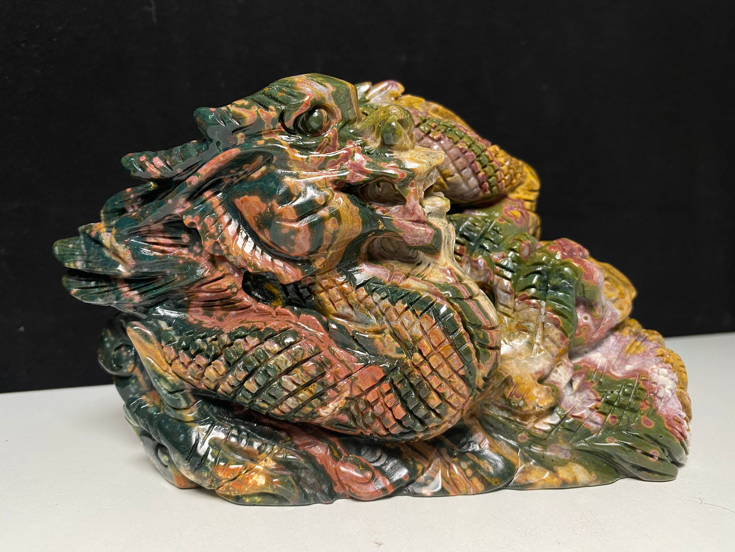 060-Colorful ocean jasper Chinese dragon carving #1627